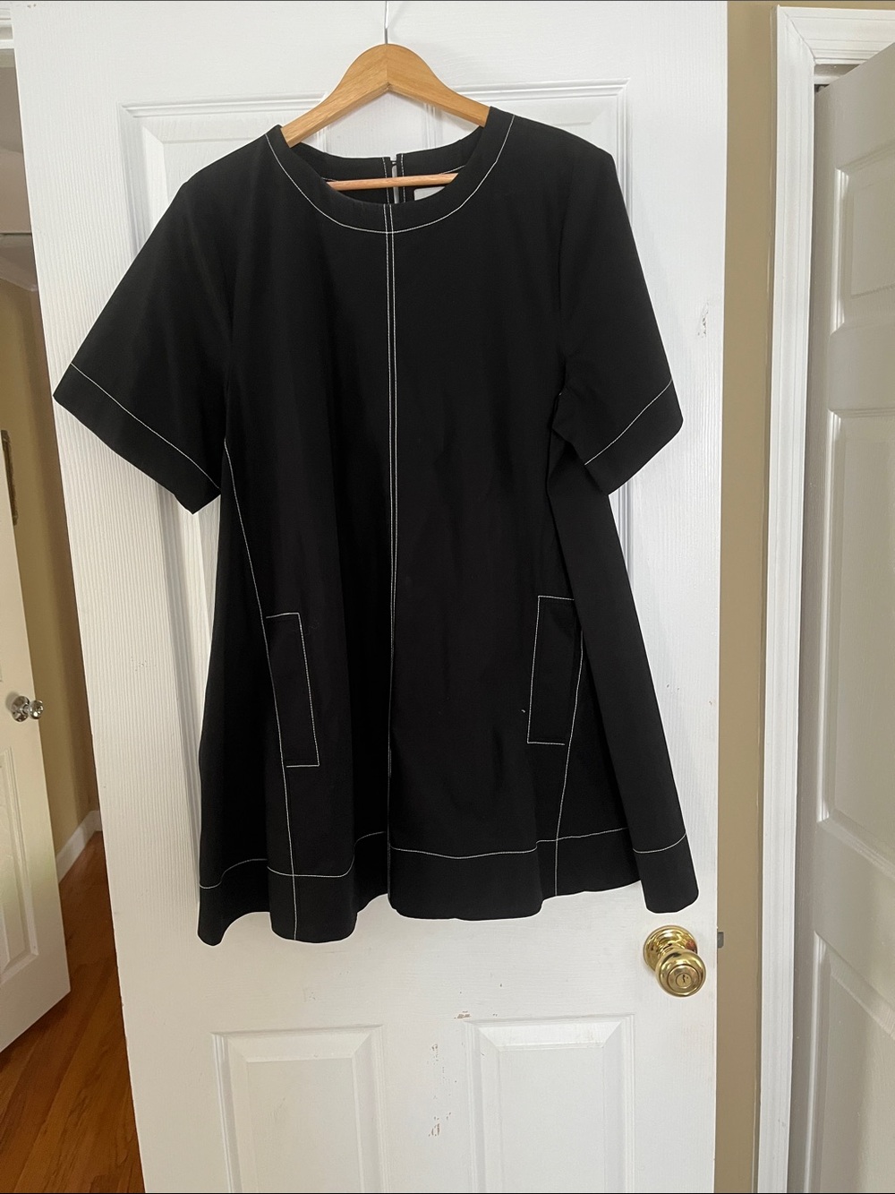 Anthropologie Maeve A-Line Dress with Contrast White Topstitching